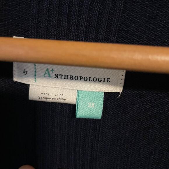 By Anthropologie Womens Cardigan Size 3X Navy Open Front Ruffle Stretch Neutral - Picture 2 of 7